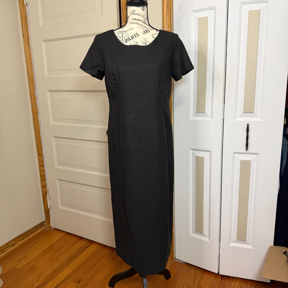 Adolfo Studio Maxi Dress Womens 8P Linen Rayon Short Sleeve Sheath Minimalist